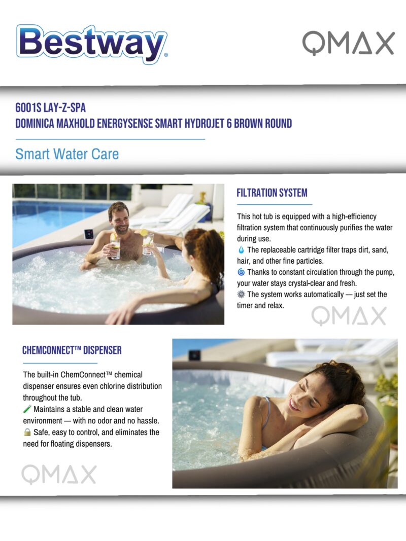 Bestway Lay-Z-Spa 1.96m x 71cm Dominica MaxHold EnergySense Smart HydroJet 6 Brown Round Inflatable Spa - 6001S - Image 11
