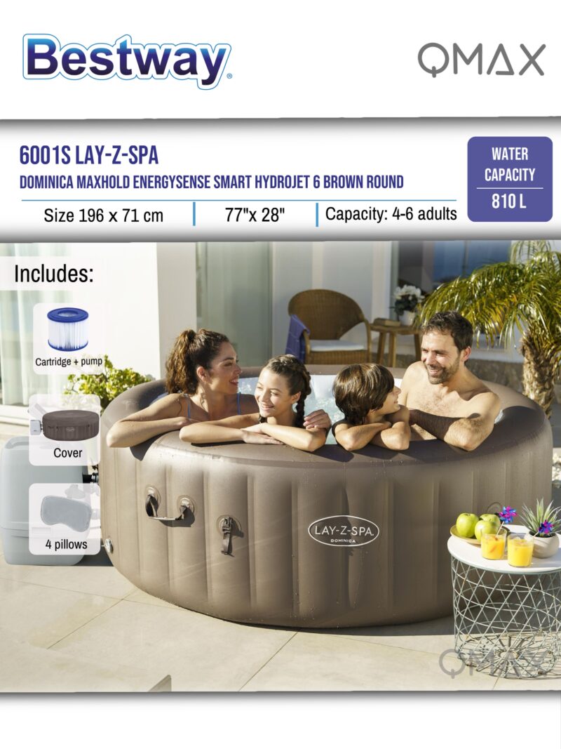 Bestway Lay-Z-Spa 1.96m x 71cm Dominica MaxHold EnergySense Smart HydroJet 6 Brown Round Inflatable Spa - 6001S - Image 9