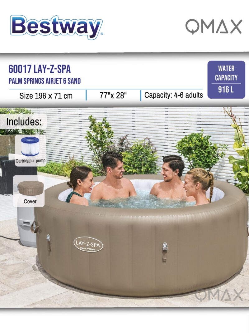 Bestway Lay-Z-Spa 1.96m x 71cm Palm Springs AirJet 6 Sand Inflatable Spa - 60017 - Image 8