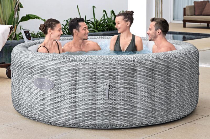 Bestway Lay-Z-Spa 1.96m x 71cm Bali MaxHold EnergySense UltraFit Smart AirJet 6 Grey Rattan Round Inflatable Spa - 6001N - Image 6