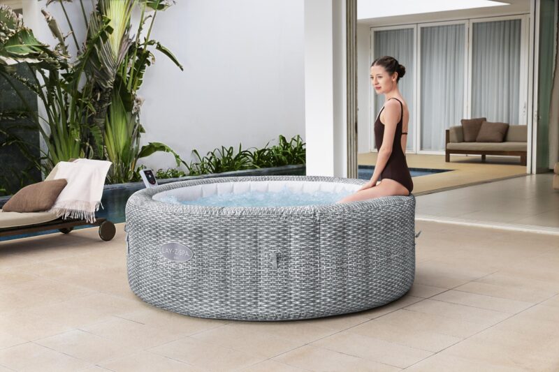 Bestway Lay-Z-Spa 1.96m x 71cm Bali MaxHold EnergySense UltraFit Smart AirJet 6 Grey Rattan Round Inflatable Spa - 6001N - Image 5