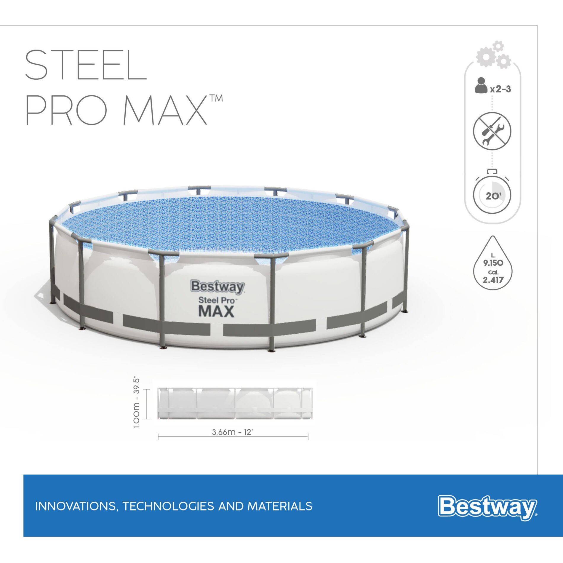 Bestway Above Ground Swimming Pool 3.66m x 1m Steel Pro MAX Round with Cartridge Filter Pump - 56419 - Image 3
