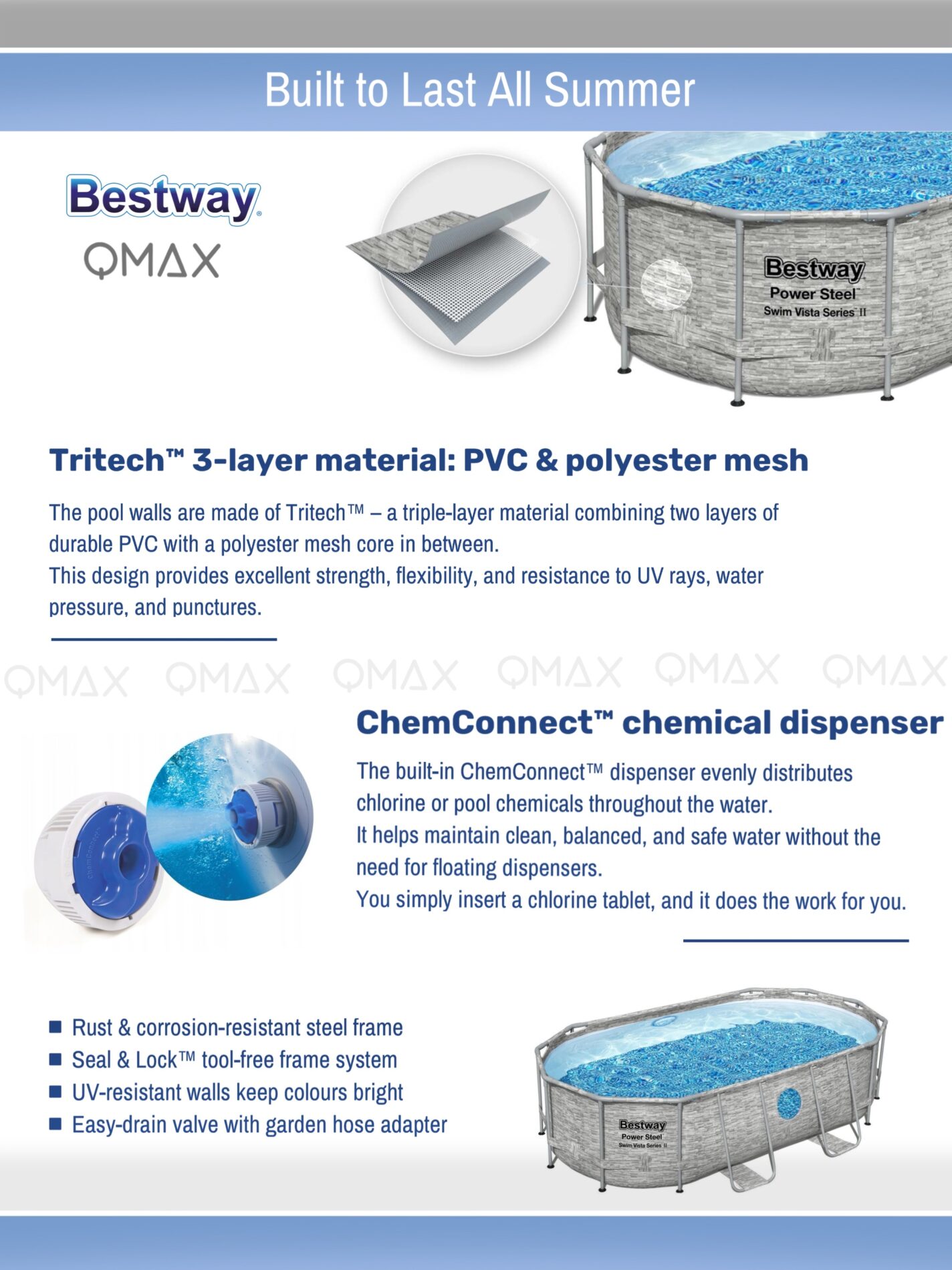 Bestway Above Ground Oval Swimming Pool set 4.27m x 2.50m x 1m Power Steel Swim Vista with 530gal Cartridge Filter - 56715 - Image 6