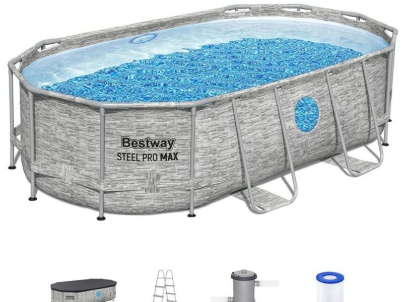 Bestway Above Ground Oval Swimming Pool set 4.27m x 2.50m x 1m Power Steel Swim Vista with 530gal Cartridge Filter - 56715