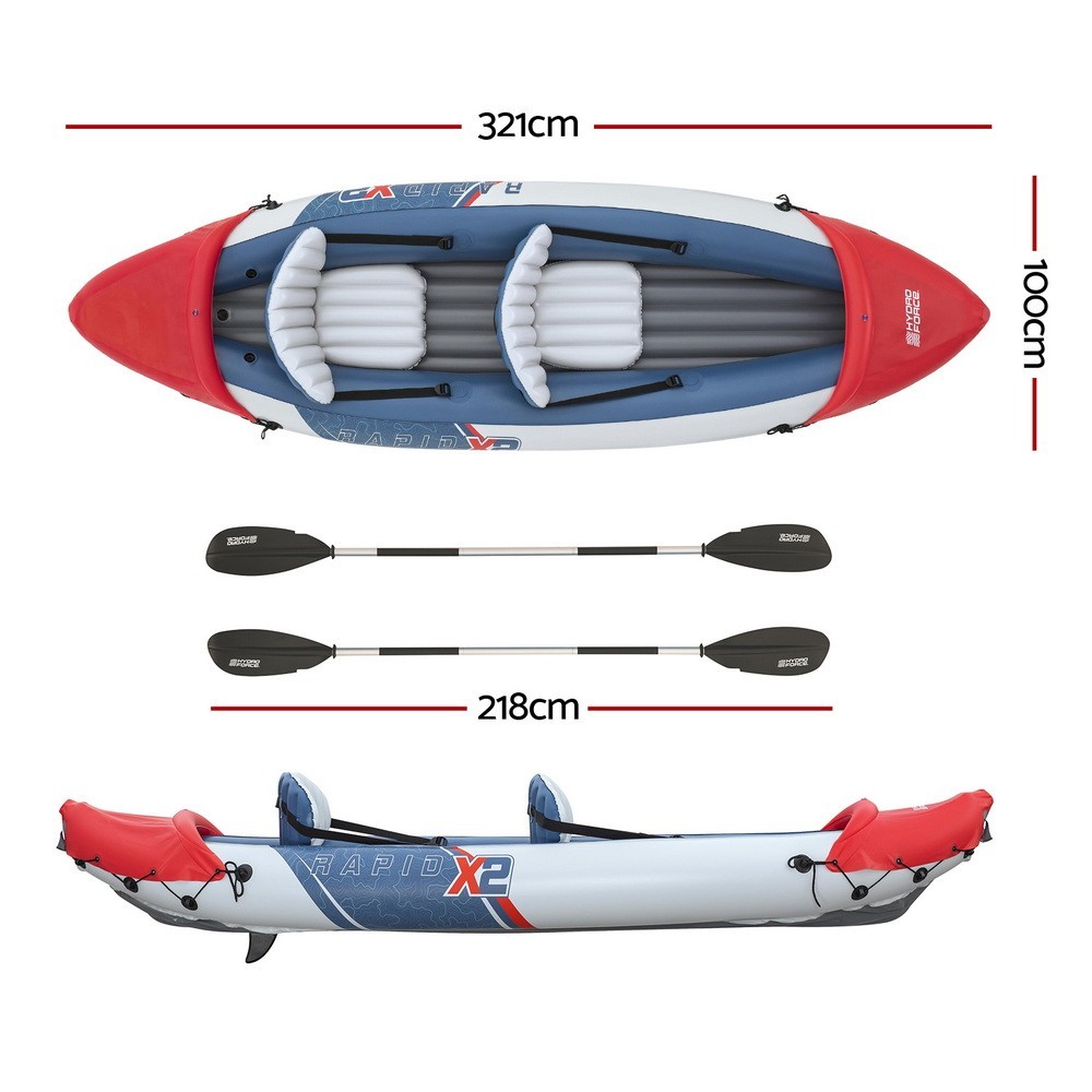 Bestway 3.21m x 1.00m Rapid X2 Inflatable Kayak for two with hand pump, paddles, seats, fins and Storage Bag - Image 5