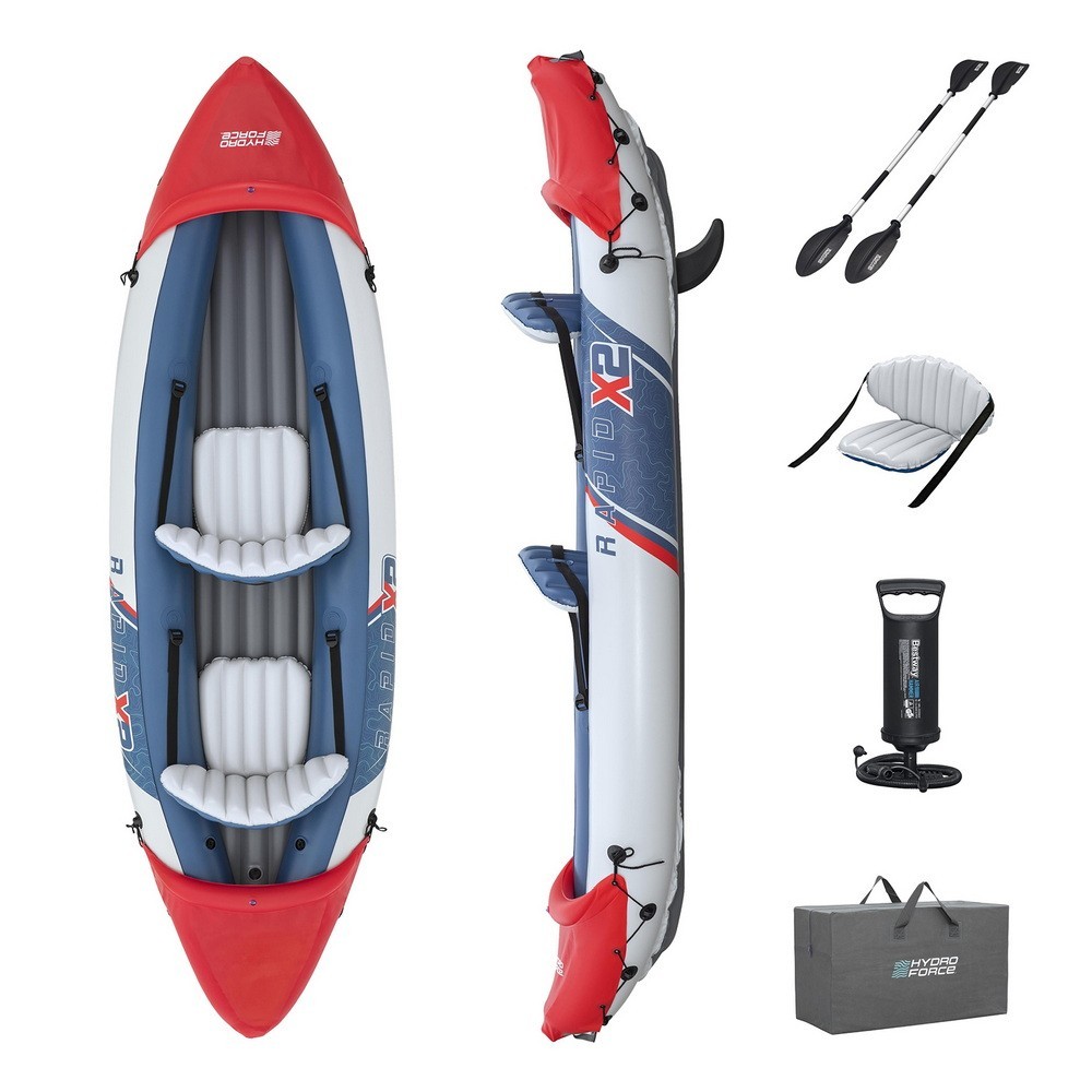 Bestway 3.21m x 1.00m Rapid X2 Inflatable Kayak for two with hand pump, paddles, seats, fins and Storage Bag - Image 3
