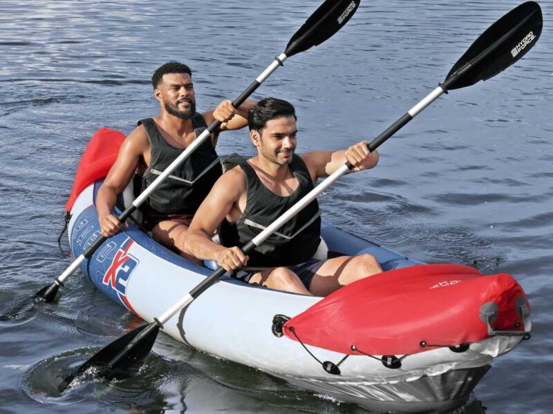 Bestway 3.21m x 1.00m Rapid X2 Inflatable Kayak for two with hand pump, paddles, seats, fins and Storage Bag