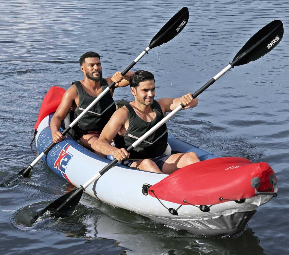 Bestway 3.21m x 1.00m Rapid X2 Inflatable Kayak for two with hand pump, paddles, seats, fins and Storage Bag